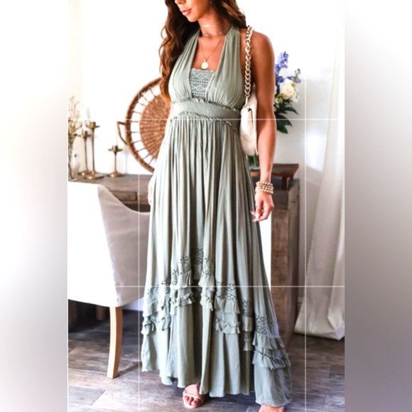 NWT— OHM- Papermoon Green Maxi Dress - Picture 2 of 8